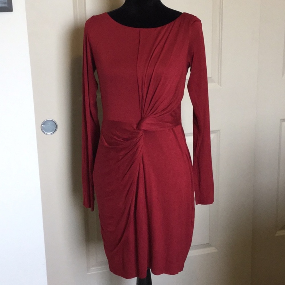 EUC Bailey 44 long sleeve Rayon & spandex Burgundy/Wine Twist front dress
